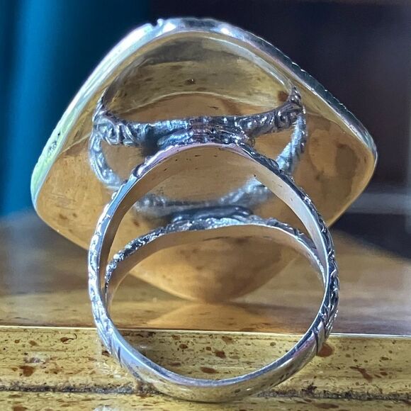 Green Quartz Sterling Silver Cocktail Ring Size 7 - Picture 4 of 8